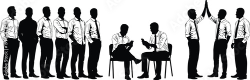 Business teamwork silhouette illustration, office collaboration figures, professional interaction vector artwork design