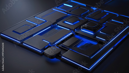Ultra Sleek Dark Carbon Fiber Panels With Cobalt Edges