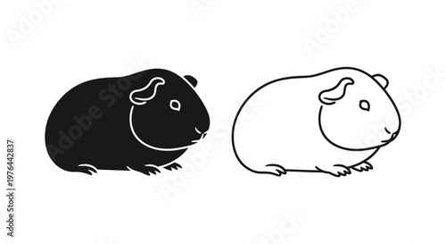 Cute Guinea Pig Cartoons Black  White Pets Vector