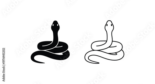 Black and White Snake Symbols - Minimalist Designs Vector