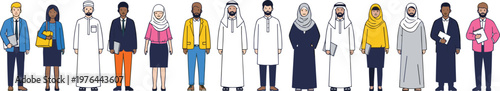 Diverse middle eastern business people collection with traditional and modern clothing multicultural corporate vector illustration