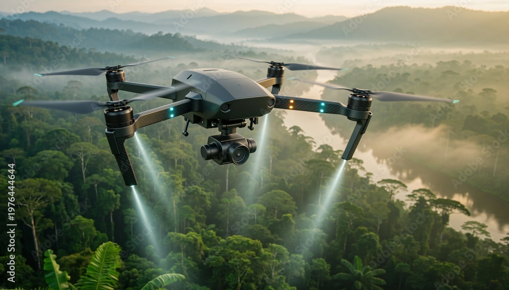 Fototapeta premium Drone flying over forest landscape aerial.