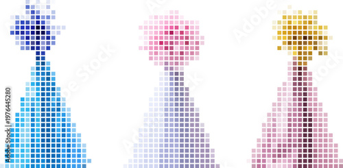 Colorful hat silhouettes in pixelated digital art for creative design. Vector png collage isolated on transparent