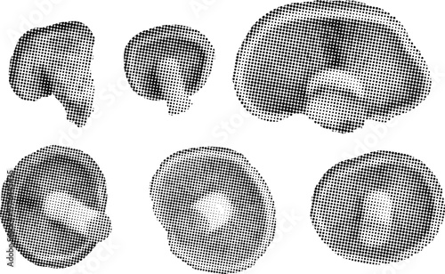 Grunge punky mushroom dots, retro black white pattern for creative design. Vector png collage isolated on transparent