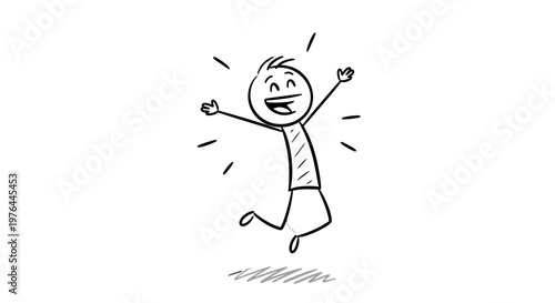 A stick figure jumping with excitement.
