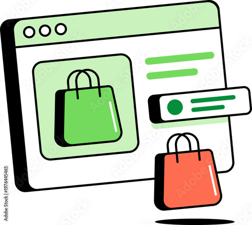 Shopping bags and browser interface for e commerce online digital retail sales vector illustration