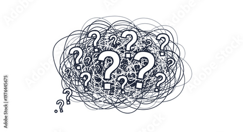 Confusion and uncertainty concept with question marks.