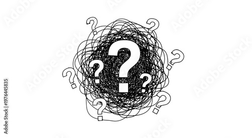 Confusion and uncertainty concept with question marks.