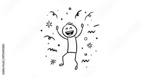 A stick figure celebrating with confetti.