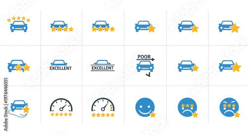 Car rating icons with speedometer.