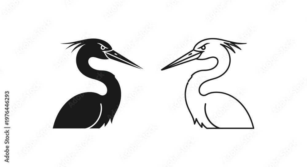 Fototapeta premium BlackAndWhiteHeronSilhouetteDesign Vector