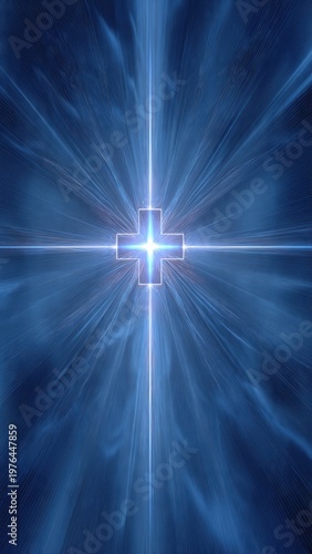 Radiant Blue Cross with Light Burst