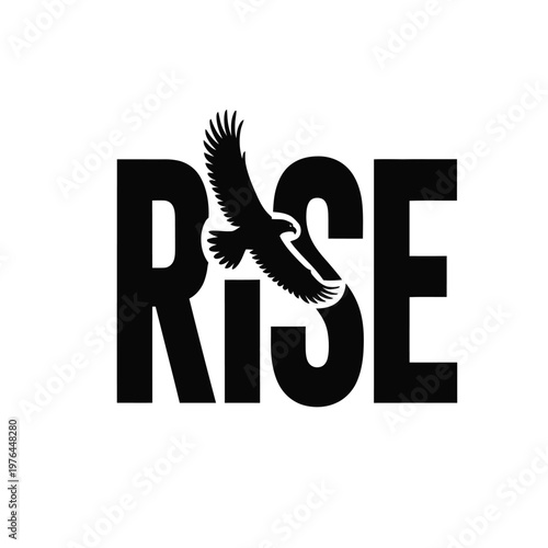 A stylized black-and-white logo with the word 'RISE' and a bird in flight replacing the letter 'I'