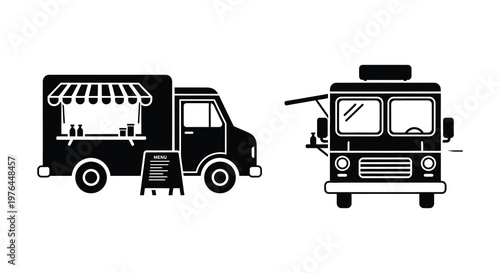 Two food trucks displayed in a simple graphical silhouette