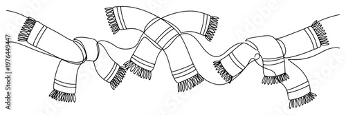 Decorative border showing several sports scarves knotted and draped in line art
