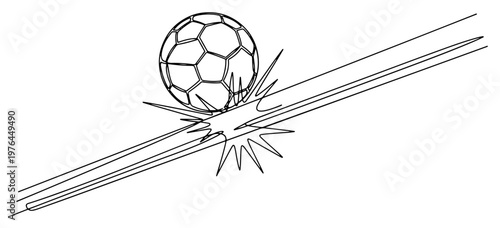 Minimalist line drawing of a football hitting diagonal lines with a dynamic splash effect