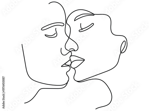 Minimalist Line Art Illustration of a Kissing Couple