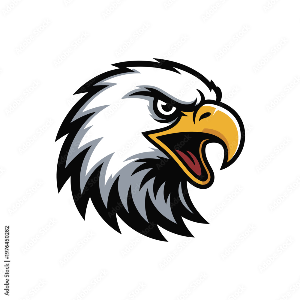 Fototapeta premium A sharp and vibrant illustration of an eagle's head with bold black, white, gray, and yellow colors