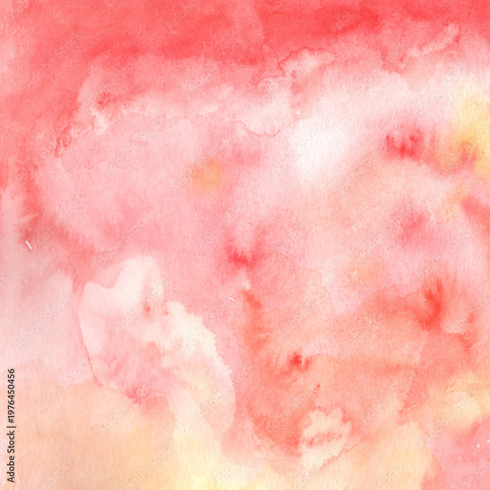 Fototapeta premium Abstract pink and orange watercolor background with soft yellow texture gradient.