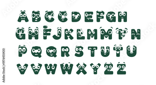 Cute Cartoon Alphabet Letters with Smiling Faces Vector Illustration for Kids Education and Design