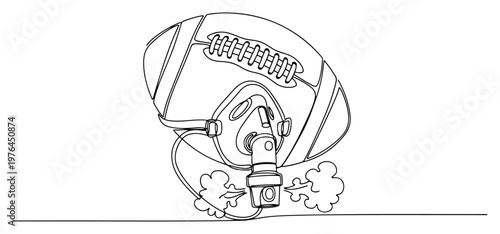 American football ball wearing a medical oxygen mask for respiratory treatment in line art