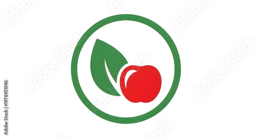 Fresh organic apple with green leaf in circular badge logo design vector illustration