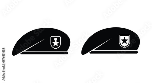 Two military berets with insignia displayed in black silhouette