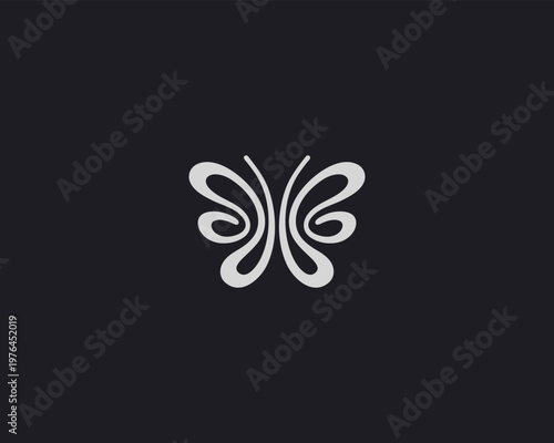 Elegant butterfly logo with fluid ornamental lines. Minimalist vector logotype for luxury beauty salons, organic cosmetics, spa centers and wellness branding