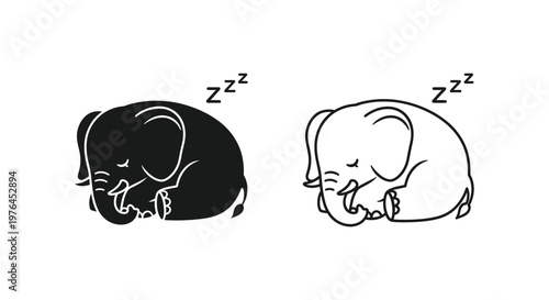 Sleeping Elephants Zzz Cute Relaxation Art Vector