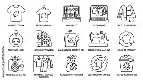 Vector Icons Set of Sustainable Fashion and Eco Friendly Clothing Icons 1.