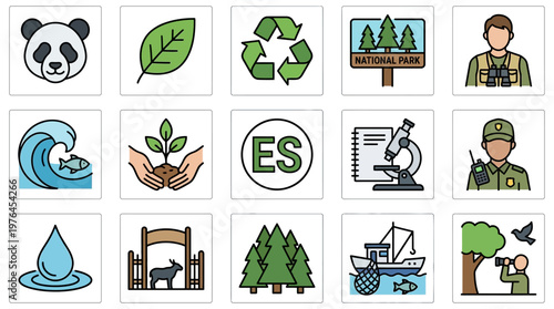 Vector Icons Set of environmental and nature conservation icons.