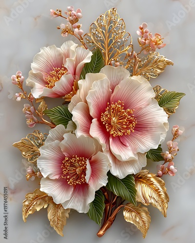Premium floral relief design with gold accents high resolution picture