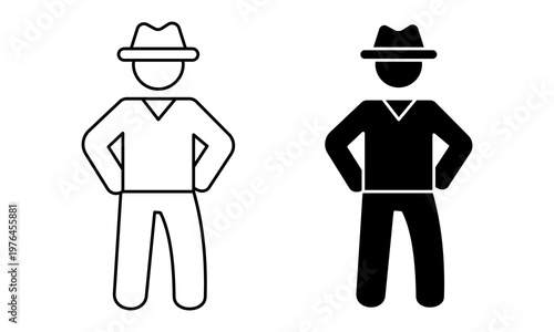 Daily Activities Icon Outline and Glyph Vector Illustration of Man in Hat Standing Confidently