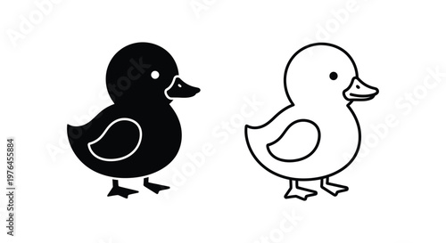 Cute Black  White Duckling Cartoons for Kids Vector