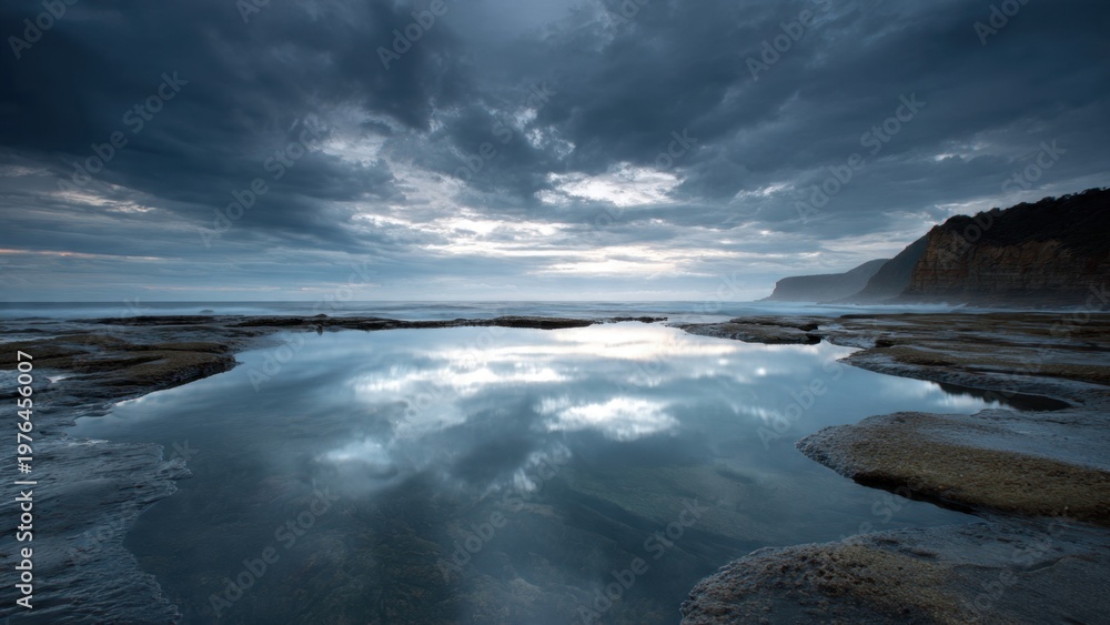Fototapeta premium Dramatic Coastal Sky Reflected in Tide Pool