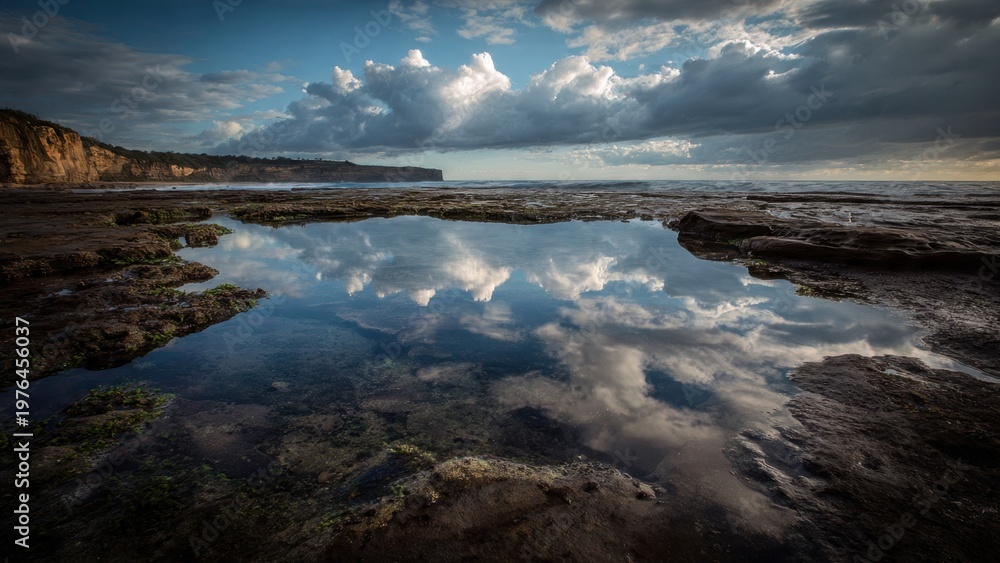 Obraz premium Dramatic Sky Reflected in Rocky Coastal Pool