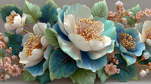 Soft botanical floral artwork teal petals luxury high resolution picture