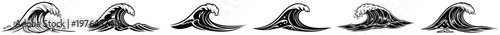 Ocean wave silhouettes set for icons and design in graphic style