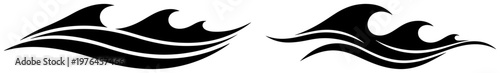 Ocean wave silhouettes with sharp fluid curves in tribal graphic style