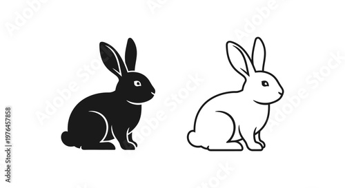 Black and White Rabbit Silhouette Vector Designs Vector