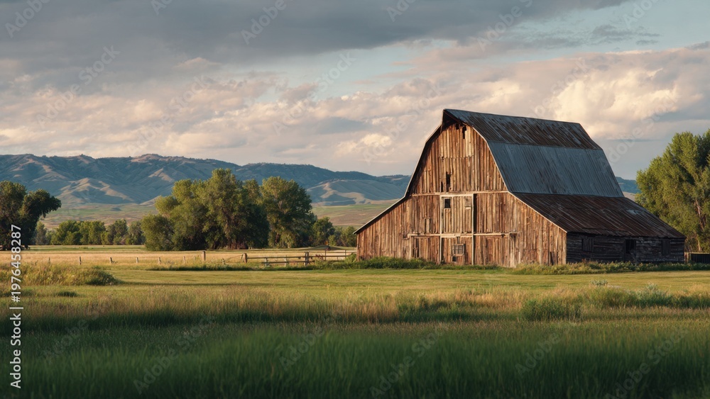 Obraz premium Rustic Wooden Barn in Serene Countryside