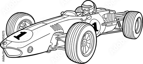 classic car racer  line vector illustration isolated on white background