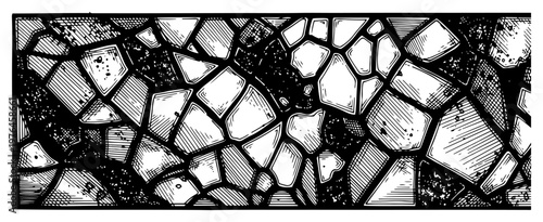 Stone wall texture with cracked mosaic pattern in vintage hatching style