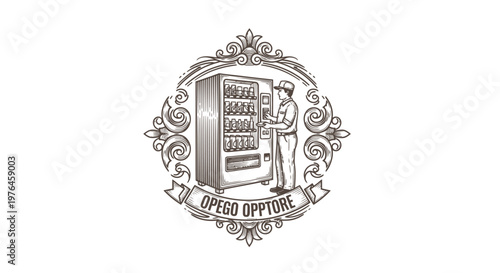 Vintage Vending Machine Operator in Ornate Frame