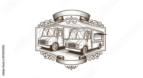 Vintage Food Trucks Emblem - Retro Engraved Style