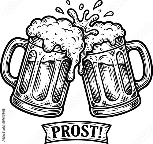 Cheers to good times two overflowing beer mugs in sketch style