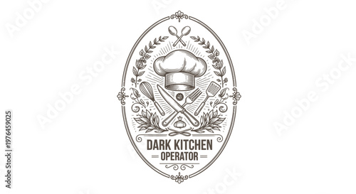Vintage Chef Hat and Kitchen Utensils Emblem