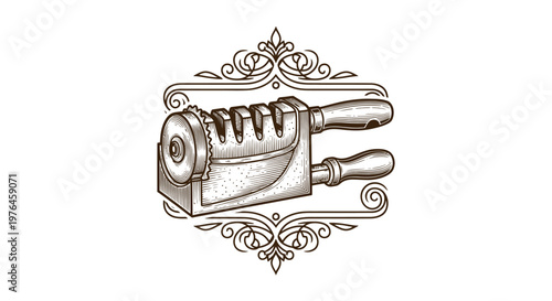Vintage Engraved Knife Sharpener with Ornate Border
