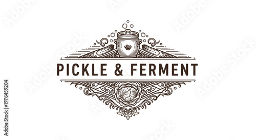 Vintage Engraved Pickle & Ferment Logo Design