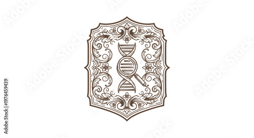 Vintage DNA Helix Emblem - Science, Genetics, History, Emblem, Vintage Engraved